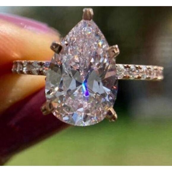 Rose Gold Pear Solitaire Ring - Picture 2 of 9